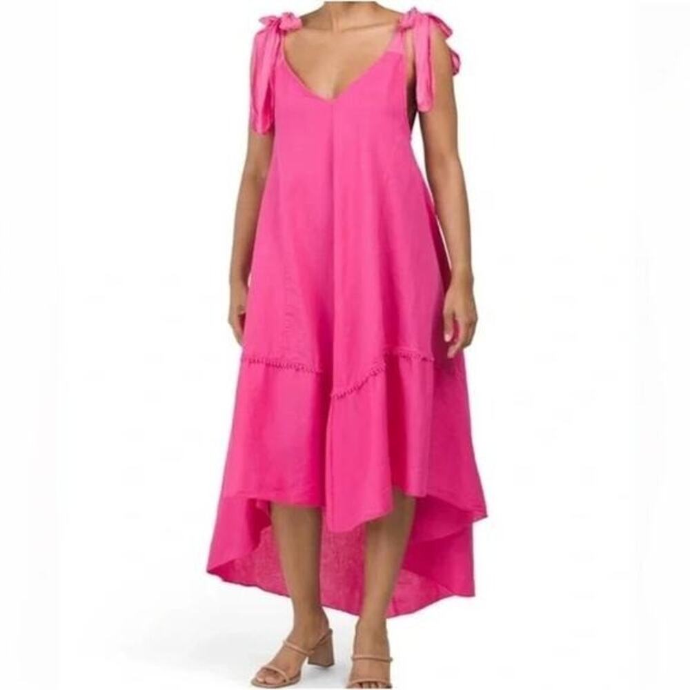 CRISTINA VERGANI Made In Italy Linen Blend Voile Tie Bow high low Dress size med